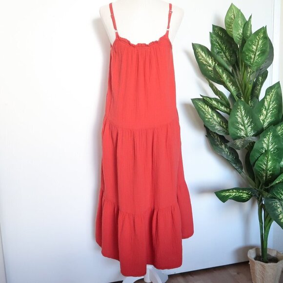 Xirena Cara Red Cotton Gauze Tiered Spaghetti Strap Sleeveless Midi Dress Medium - Picture 12 of 16